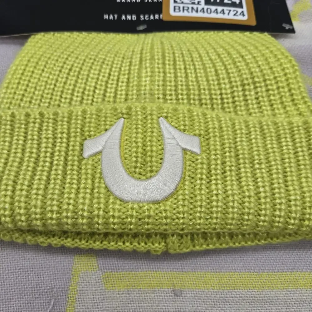 True Religion Women’s Beanie Hat Set Of 2 One Size Fits All Cuffed Hat Scarf